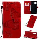 For Galaxy A71 Pressed Printing Butterfly Pattern Horizontal Flip PU Leather Case with Holder & Card Slots & Wallet & Lanyard(Red) - 1