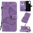 For Galaxy A71 Pressed Printing Butterfly Pattern Horizontal Flip PU Leather Case with Holder & Card Slots & Wallet & Lanyard(Purple) - 1