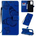 For Galaxy S20+ Pressed Printing Butterfly Pattern Horizontal Flip PU Leather Case with Holder & Card Slots & Wallet & Lanyard(Blue) - 1