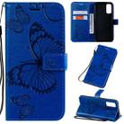 For Galaxy S20 Pressed Printing Butterfly Pattern Horizontal Flip PU Leather Case with Holder & Card Slots & Wallet & Lanyard(Blue) - 1