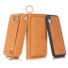 For iPhone XR POLA Multi-function Fashion Weave Magnetic Horizontal Flip Leather Case with Card Slots & Wallet & Photo Frame & Lanyard(Brown) - 1