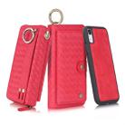 For iPhone XR POLA Multi-function Fashion Weave Magnetic Horizontal Flip Leather Case with Card Slots & Wallet & Photo Frame & Lanyard(Red) - 1