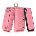 For iPhone XR POLA Multi-function Fashion Weave Magnetic Horizontal Flip Leather Case with Card Slots & Wallet & Photo Frame & Lanyard(Pink) - 1