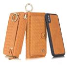For iPhone XS POLA Multi-function Fashion Weave Magnetic Horizontal Flip Leather Case with Card Slots & Wallet & Photo Frame & Lanyard(Brown) - 1