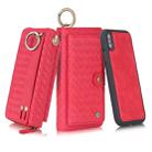 For iPhone XS POLA Multi-function Fashion Weave Magnetic Horizontal Flip Leather Case with Card Slots & Wallet & Photo Frame & Lanyard(Red) - 1