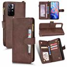 For Xiaomi Redmi Note 11 CN Version/Poco M4 Pro/Redmi 10 Zipper Bag Leather Phone Case(Brown) - 1