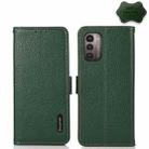 For Nokia G21 / G11 4G KHAZNEH Side-Magnetic Litchi Genuine Leather RFID Phone Case(Green) - 1