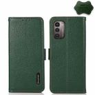 For Nokia G21 / G11 4G KHAZNEH Side-Magnetic Litchi Genuine Leather RFID Phone Case(Green) - 1