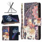 For OPPO Realme 9 Pro+ Colored Drawing Pattern Zipper Leather Phone Case(Flower Elephants) - 1