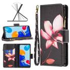 For Xiaomi Redmi Note 11 Colored Drawing Pattern Zipper Leather Phone Case(Lotus) - 1