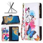 For ZTE Blade A51 Colored Drawing Pattern Zipper Leather Phone Case(Two Butterflies) - 1
