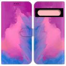 For Google Pixel 7 Pro Watercolor Pattern Horizontal Flip Leather Phone Case(Purple Red) - 1