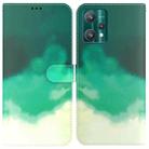 For OPPO Realme 9 Pro Watercolor Pattern Horizontal Flip Leather Phone Case(Cyan Green) - 1