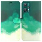 For OPPO Realme 9 Pro+ Watercolor Pattern Horizontal Flip Leather Phone Case(Cyan Green) - 1