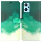 For OPPO Realme 9i / A36 / A76 Watercolor Pattern Horizontal Flip Leather Phone Case(Cyan Green) - 1