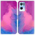 For OPPO Reno7 Pro 5G Watercolor Pattern Horizontal Flip Leather Phone Case(Purple Red) - 1