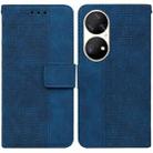 For Huawei P50 Pro Geometric Embossed Leather Phone Case(Blue) - 1