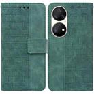 For Huawei P50 Pro Geometric Embossed Leather Phone Case(Green) - 1