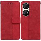 For Huawei P50 Pro Geometric Embossed Leather Phone Case(Red) - 1