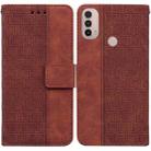 For Motorola Moto E20 / E30 / E40 Geometric Embossed Leather Phone Case(Brown) - 1