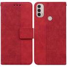 For Motorola Moto E20 / E30 / E40 Geometric Embossed Leather Phone Case(Red) - 1