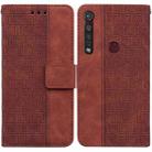 For Motorola Moto G8 Plus Geometric Embossed Leather Phone Case(Brown) - 1