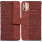 For Motorola Moto G9 Plus Geometric Embossed Leather Phone Case(Brown) - 1