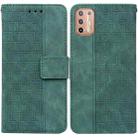 For Motorola Moto G9 Plus Geometric Embossed Leather Phone Case(Green) - 1