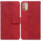 For Motorola Moto G9 Plus Geometric Embossed Leather Phone Case(Red) - 1