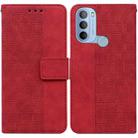 For Motorola Moto G31 4G with Fingerprint Brazil Version Geometric Embossed Leather Phone Case(Red) - 1