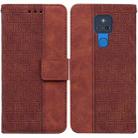 For Motorola Moto G Play 2021 Geometric Embossed Leather Phone Case(Brown) - 1