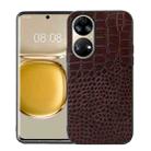 For Huawei P50 Crocodile Top Layer Cowhide Leather Phone Case(Coffee) - 1