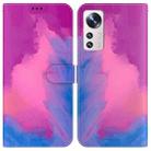 For Xiaomi 12 / 12X Watercolor Pattern Horizontal Flip Leather Phone Case(Purple Red) - 1