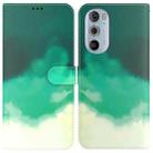 For Motorola Moto G22 Watercolor Pattern Horizontal Flip Leather Phone Case(Cyan Green) - 1