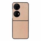 For Huawei P50 Pocket Wood Texture PU Phone Case(Gold) - 1