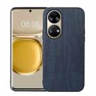 For Huawei P50 Wood Texture PU Phone Case(Blue) - 1