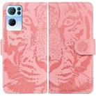 For OPPO Reno7 Pro 5G Tiger Embossing Pattern Horizontal Flip Leather Phone Case(Pink) - 1