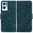 For OPPO Reno7 Pro 5G Tiger Embossing Pattern Horizontal Flip Leather Phone Case(Green) - 1