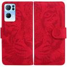 For OPPO Reno7 Pro 5G Tiger Embossing Pattern Horizontal Flip Leather Phone Case(Red) - 1