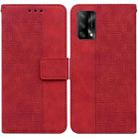 For OPPO A74 4G / F19 4G Geometric Embossed Leather Phone Case(Red) - 1