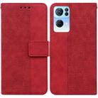 For OPPO Reno7 Pro 5G Geometric Embossed Leather Phone Case(Red) - 1