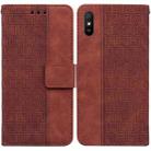 For Xiaomi Redmi 9A Geometric Embossed Leather Phone Case(Brown) - 1