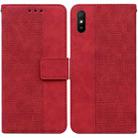 For Xiaomi Redmi 9A Geometric Embossed Leather Phone Case(Red) - 1
