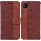 For Xiaomi Redmi 9C Geometric Embossed Leather Phone Case(Brown) - 1