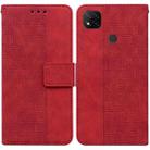 For Xiaomi Redmi 9C Geometric Embossed Leather Phone Case(Red) - 1
