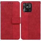 For Xiaomi Redmi 10C Geometric Embossed Leather Phone Case(Red) - 1