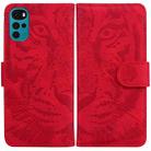 For Motorola Moto G22 Tiger Embossing Pattern Horizontal Flip Leather Phone Case(Red) - 1