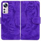 For Xiaomi 12 / 12X Tiger Embossing Pattern Horizontal Flip Leather Phone Case(Purple) - 1