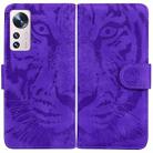 For Xiaomi 12 Pro Tiger Embossing Pattern Horizontal Flip Leather Phone Case(Purple) - 1