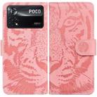For Xiaomi Poco X4 Pro 5G Tiger Embossing Pattern Horizontal Flip Leather Phone Case(Pink) - 1